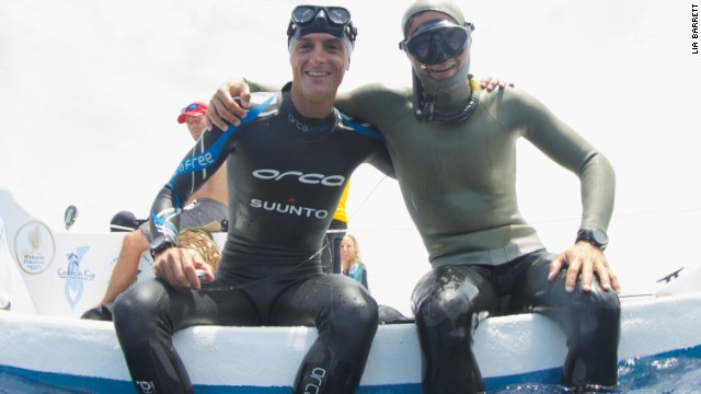 Mevoli competed alongside William Trubridge (left), possibly the most famous freediver in the world. Trubridge is a 15-times world record holder and two-time World Champion. "The joy of being in the water, suspended in silence, at that depth, is incredible," Trubridge told CNN in 2013. "It's almost impossible to think about the past or future. You're able to just live in the now."