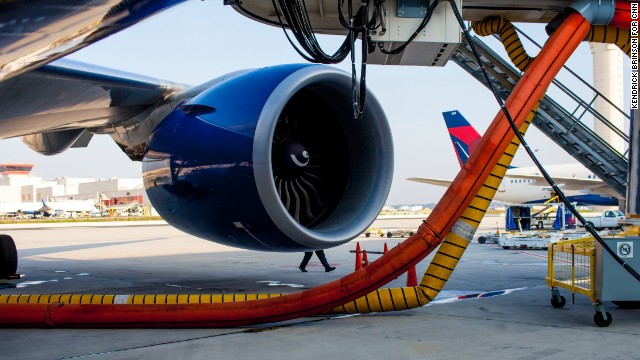 Delta First Officer Michael Maier does an external inspection of a Delta 777 plane.