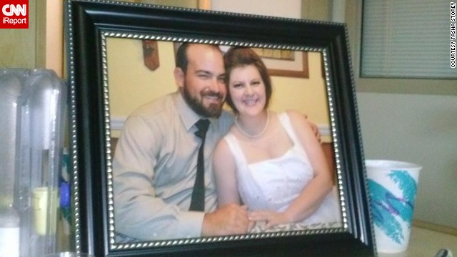 A framed wedding photo sits among the balloons, cards and gifts from friends and loved ones. Bradford says her week with Buck Storey was the happiest of her life. 