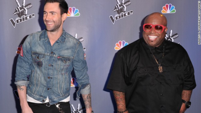 Levine and singer Cee Lo Green arrive at a press conference for "The Voice" in Los Angeles in 2011.