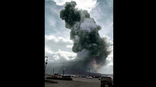 Smoke and ash spew from Mount Sakurajima on October 7, 2013 in Kagoshima, Japan.