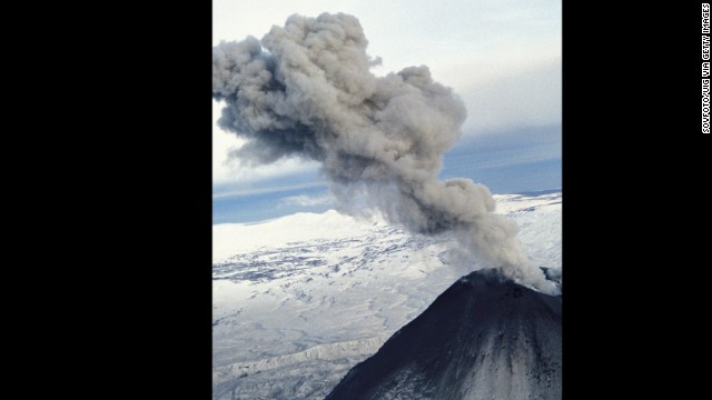 The Karymsky volcano erupts on January 2 in Kamchatka, Russia.