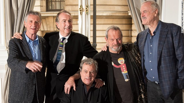 All smiles: From left, Michael Palin, Eric Idle, Terry Jones, Terry Gilliam and John Cleese will be performing at the O2 Arena in London on July 1.