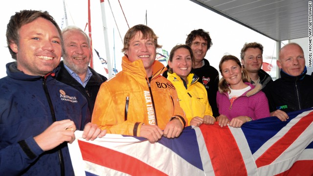 Steve White (second from right) with other Brits in the 2008-09 Vendee Globe and Knox-Johnston (second from left). White faced a battle just to fund his entry but finished a creditable eighth.