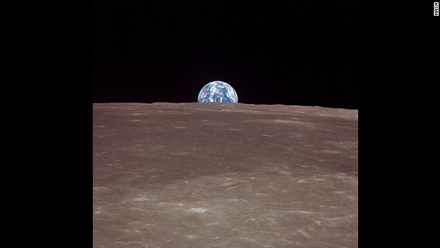 An historic image of earth from the moon, taken July 20, 1969 from Apollo 11. 
