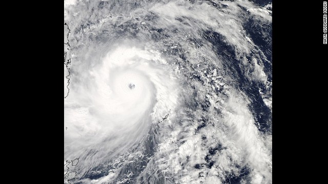 Super-Typhoon Haiyan lashing the Philippines taken from NASA's Aqua satellite on 7 November, 2013. 
