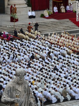 Picture of the statue of St Peter bottom taken during a ceremony of Solemnity of Our Lord Jesus Christ the King at St Peter's square on November 24, 2013 at the Vatican