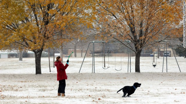 Valerie Thompson tosses a ball for her dog, Gus, on November 24 at Stardust Skies Park in Albuquerque, New Mexico.