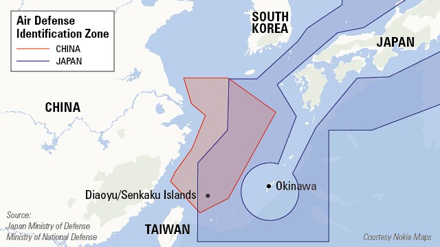 Map showing the controversial air defense identification zone in the East China Sea.