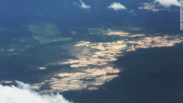 Informal gold mining in the Madre de Dios region of Peru causes extensive and accelerating deforestation.