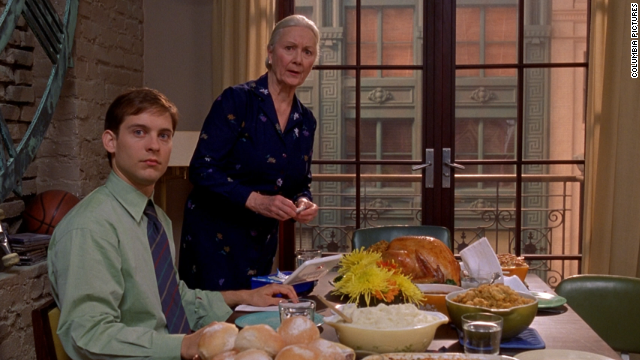 In "Spider-Man," it's at the Thanksgiving dinner that the psychotic Norman Osborn (Willem Dafoe) realizes that his friend Peter Parker (Tobey Maguire) is Spidey. Norman, whose secret identity is the Green Goblin, later seeks revenge on Spider-Man and his family. Although the dinner itself is fine, it's the revelations there that put Parker's family at great risk.