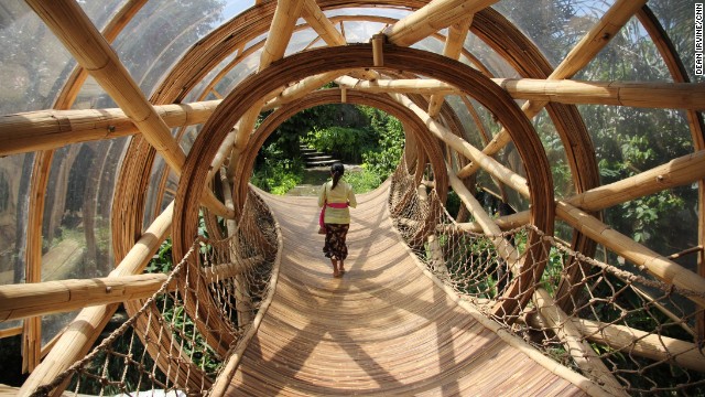 A myriad of innovative bamboo walkways and staircases weave through the village.
