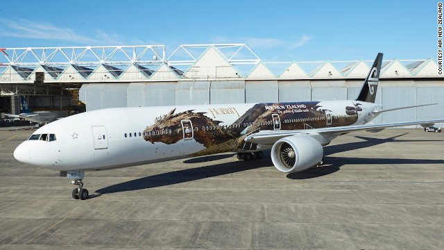 In honor of the new film, "The Hobbit: The Desolation of Smaug," Air New Zealand has unveiled a new Hobbit-themed livery on one of its Boeing 777-300s, with Smaug himself stretched out along the plane. 