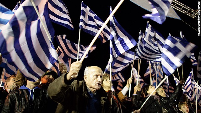 Greece's score rose four points this year to 40, but remained the lowest ranking country in the European Union in 80th place on the index. <!-- --> </br>Pictured here, supporters of the ultra-nationalist party <a href='http://cnn.com/2013/10/07/business/greeces-golden-dawn-firebrand-right-wingers/'>Golden Dawn</a> demonstrate outside parliament on November 30, 2013 in Athens, Greece. 