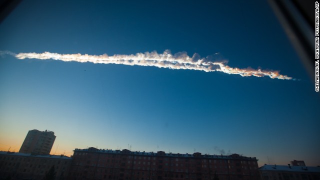 <strong>February 15:</strong> A meteorite contrail is seen over Chelyabinsk, Russia, about 930 miles east of Moscow. More than 1,500 people were hurt, authorities said, and thousands of buildings were damaged after a meteor exploded in the skies with the force of about 30 early nuclear bombs.