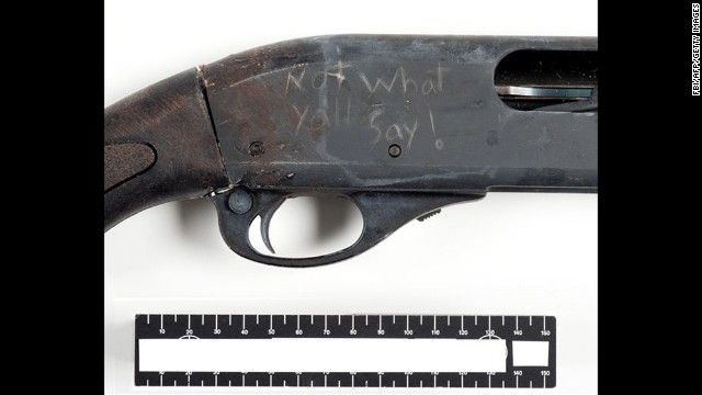 <strong>September 16:</strong> The Remington 870 shotgun used by Washington Navy Yard shooter Aaron Alexis has an etching on it that reads "Not what yall say!" Alexis killed 12 people and injured eight before he was fatally shot.