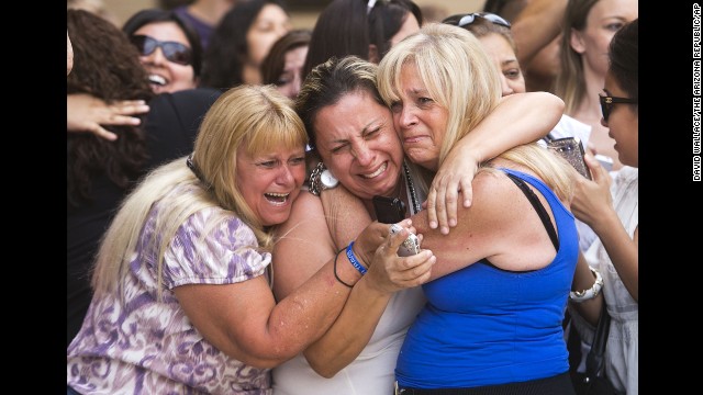 <strong>May 8:</strong> Kathy Brown, Virginia Aguiar and Jane Crook react to a guilty verdict for Jodi Arias outside the Maricopa County Superior Court in Phoenix. Arias was convicted of murdering her ex-boyfriend, Travis Alexander, in 2008.