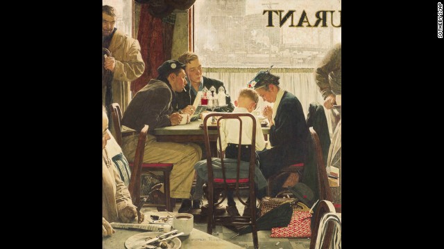 Norman Rockwell's painting "Saying Grace" sold for $46 million on Wednesday, December 4, at Sotheby's American Art auction. It was a record for works by the late artist and for a single American painting. The illustration originally appeared on the Thanksgiving issue cover of The Saturday Evening Post in 1951.