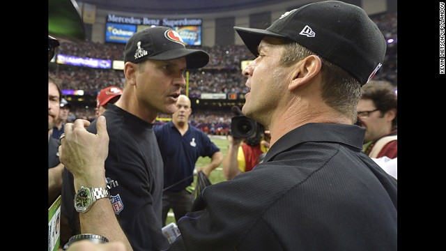 <strong>February 3: </strong>Baltimore Ravens head coach John Harbaugh, right, greets his brother, San Francisco 49ers head coach Jim Harbaugh, after the Ravens won Super Bowl XLVII in New Orleans.