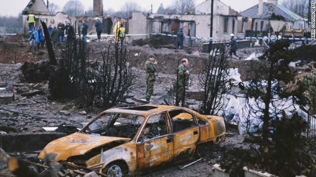 The plane crashed in Lockerbie 38 minutes after taking off from London. Two Libyans -- Abdel Baset Ali Mohmed al Megrahi and Al Amin Khalifah Fhimah -- were tried for the bombing. Al Megrahi was found guilty in 2001 and sentenced to at least 27 years in prison. Fhimah was found not guilty.