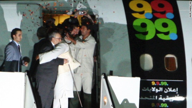 Al Megrahi gets a hug from Seif al-Islam el-Gadhafi, Moammar Gadhafi's son, after he was released from prison on August 20, 2009. Though he was given just months to live, al Megrahi died nearly three years later, on May 20, 2012.