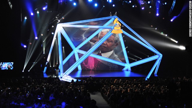 Mandela is honored at the the Grammy Nominations concert at the Nokia Theatre in Los Angeles on December 6.