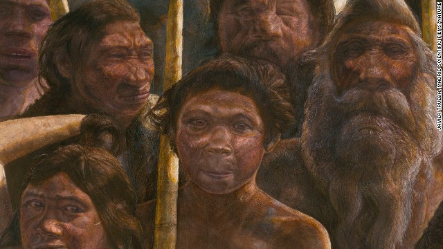 A drawing shows what the species of Homo heidelbergensis might have looked like 400,000 years ago.