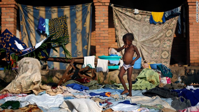 A displaced child walks in Bangui on December 8. More than 400,000 people -- nearly 10% of the population -- have been internally displaced, according to the United Nations.