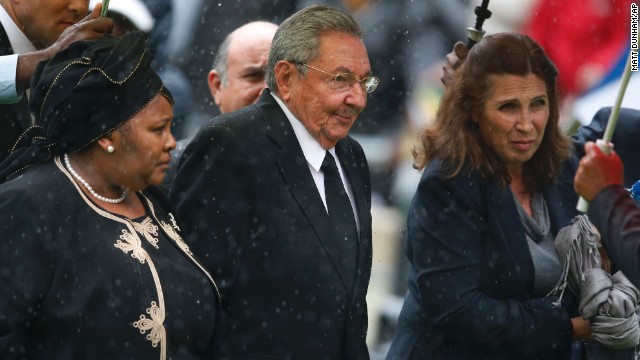 Cuban President Raul Castro arrives for the memorial service.