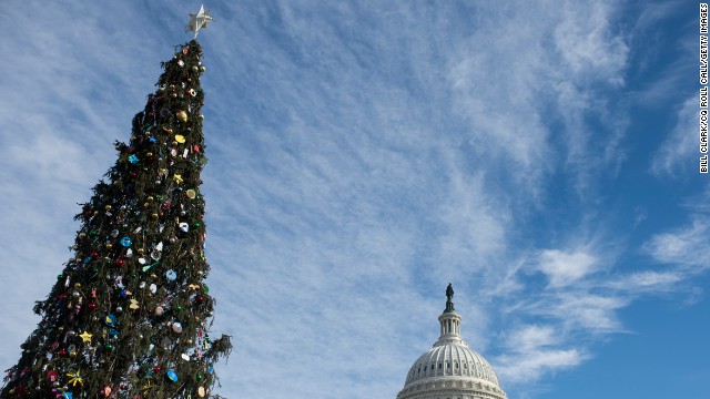 A Christmas tree stands on the West Lawn of the U.S. Capitol on December 11.