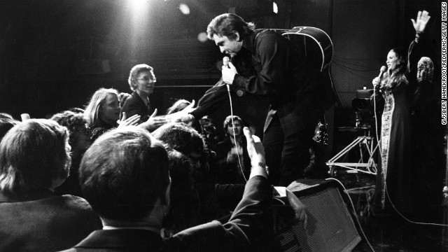 Cash performs live with June Carter Cash in Amsterdam, Netherlands, in 1972.