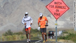 Runners take part in the ultramarathon in California. \n