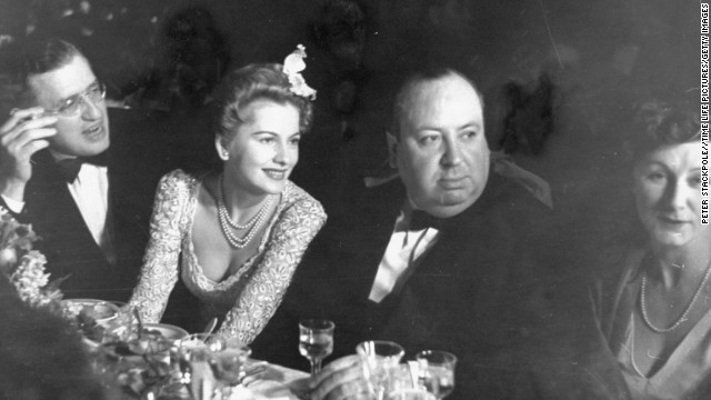 Fontaine, second from left, sits with producer David Selznick, Hitchcock and Hitchcock's wife, Alma, at the Academy Awards presentation dinner in 1941. "Rebecca" won Best Picture that year.