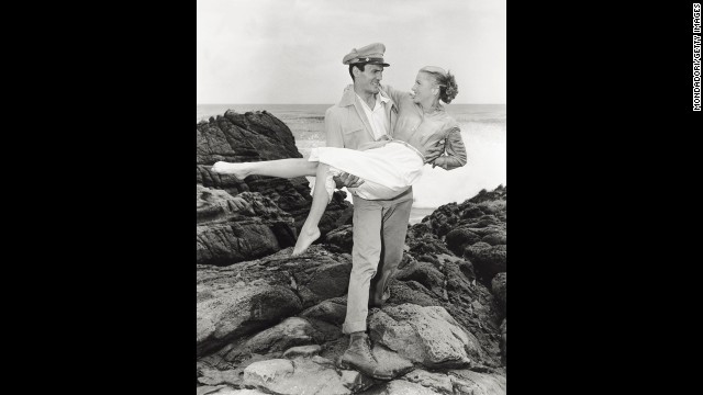 Jack Palance and Fontaine in "Flight to Tangier" in 1953.