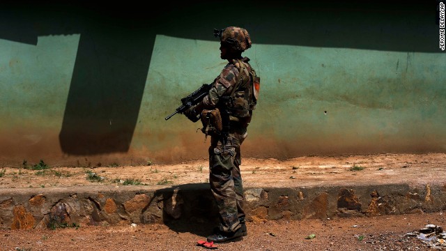 A French soldier patrols the Castor neighborhood of Bangui on Monday, December 16.