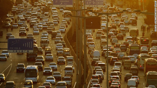 This file photo shows road traffic during rush hour in Tianjin, China in October.
