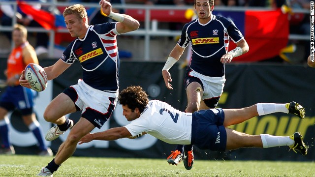 Colin Hawley (left) in action for the U.S. Rugby is the fastest growing sport in the U.S. with more than one million people (a third of them women) playing the sport at some level.