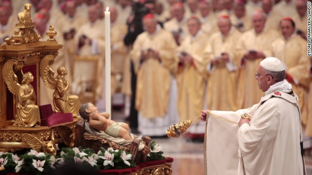 The Pope leads the Christmas Eve Mass. "People are listening to him, because he's speaking in a language that's not Vaticanese," said Gerald O'Connell, a Vatican analyst. "He's speaking the language of ordinary people." 