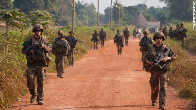  French soldiers patrol the streets of Paoua, Central African Republic, on December 15. 