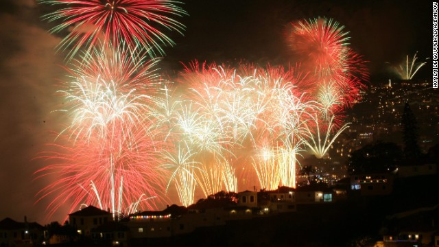 New Year's celebrations take place in Funchal on Madeira, a Portuguese island in the Atlantic.