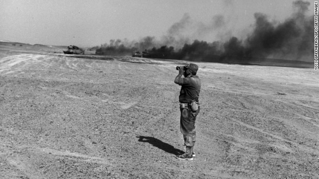 In June 1967, Sharon led his tank battalion to a crushing victory over the Egyptians in the Sinai during the Six-Day War. Here, he witnesses an aerial attack.