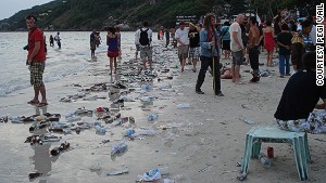 Tourism hangover: Koh Pha Ngan beach after full moon party.