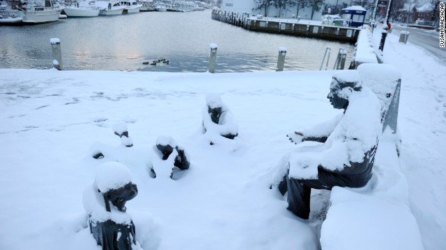 The Kunta Kinte-Alex Haley Memorial is covered in snow in Annapolis, Maryland, on January 3.