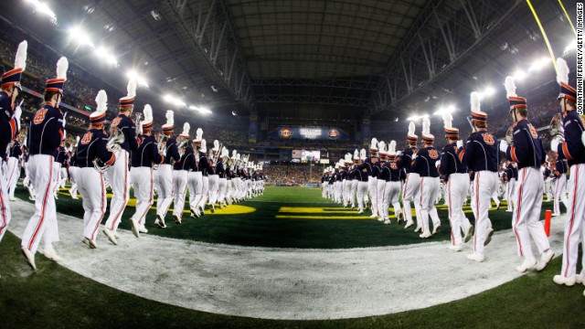 The Auburn Tigers marching band performs in Arizona. 