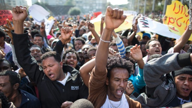  Tens of thousands of African migrants take part in a rally on January 5 in Tel Aviv, Israel.