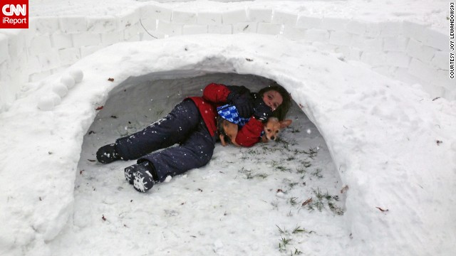 CNN iReporter Joy Lewandowski's son Matt plays in a snow fort built by kids on her street on January 5. School was canceled Monday. 