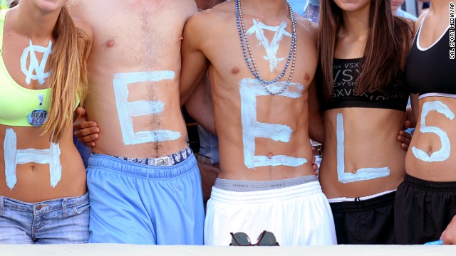  North Carolina Tar Heels fans show school spirit during a football game at Kenan Memorial Stadium in Chapel Hill, North Carolina.