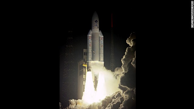 A European Ariane 5 rocket, carrying Rosetta, lifts off from Kourou, French Guiana, on March 2, 2004.