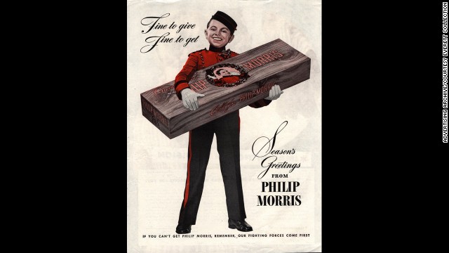 A 1940s holiday ad for Philip Morris cigarettes.