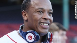Producer and musician Dr. Dre wearing his Beats at a Boston Red Sox game in 2010.